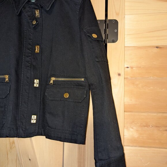 Ralph Lauren Jeans Black Canvas Military Jacket Womens Large Gold Toggle Utility - Picture 4 of 12